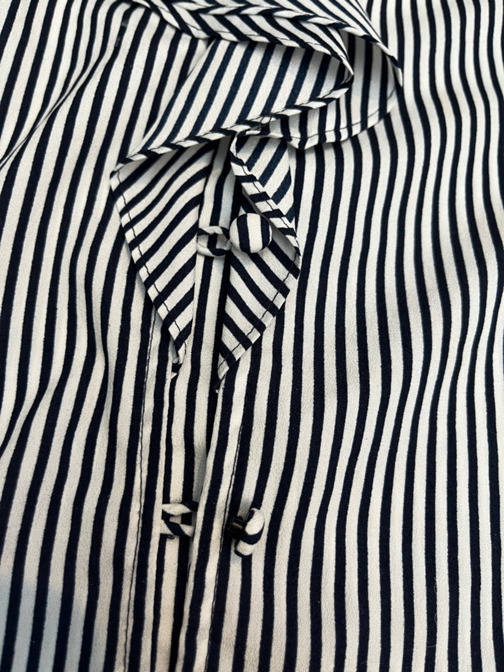 Karl Lagerfeld Black & White Vertical Stripe Ruffle Shell Blouse - Picture 2 of 7